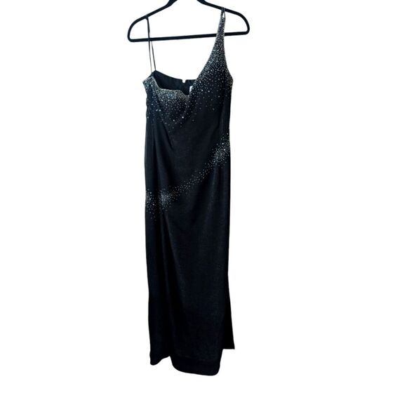 Vintage Nadine Black Metallic Sequin One Shoulder Evening Dress Size 10 - Picture 1 of 7